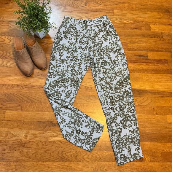 Open Edit Womens Small Olive Blue Cosmic Floral Pull on Pants Printed Abstract - Picture 1 of 11